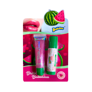 Pack brillo y bálsamo Bubbaluu sandia Brillo labial Bubbaluu aroma frutal Bálsamo labial Bubbaluu hidratante