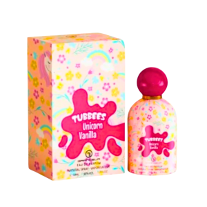Perfume Tubbees Unicorn Vanilla con aroma dulce de vainilla en envase moderno y juvenil