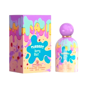 Perfume Tubbees Berry Blast con fragancia frutal de frutos rojos en envase moderno y colorido
