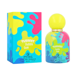 Perfume Tubbees Bubble Gum con fragancia dulce de chicle en envase moderno y colorido