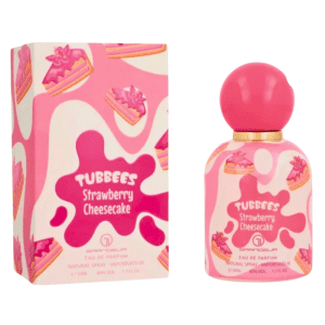 Perfume Tubbees Strawberry Cheesecake con fragancia dulce de fresa y crema en envase moderno elegante