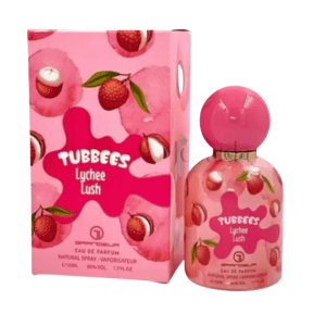 Perfume Tubbees Lychee Lush con fragancia frutal de lychee en envase moderno y elegante