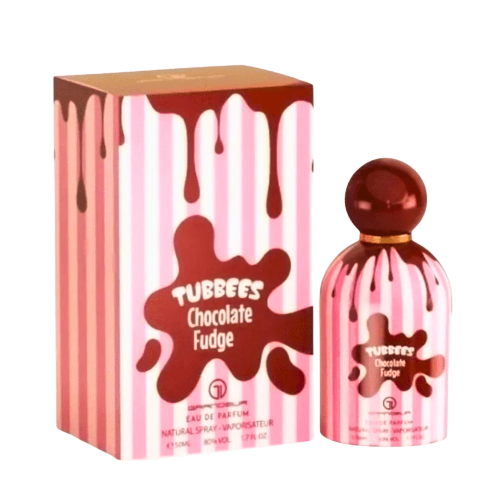 Perfume Tubbees Chocolate Fudge con fragancia dulce intensa de chocolate en envase moderno elegante
