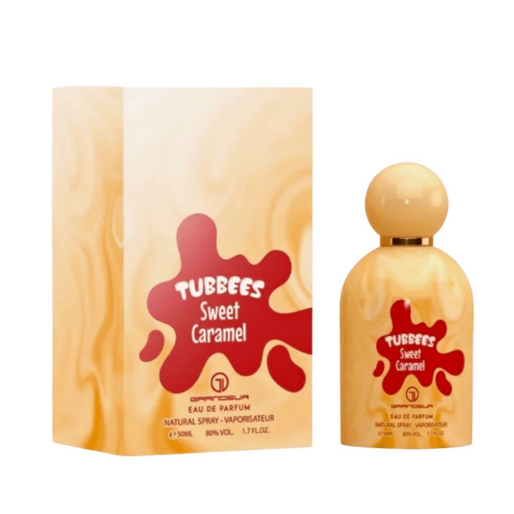 Perfume Tubbees Sweet Caramel con fragancia dulce de caramelo en envase moderno elegante