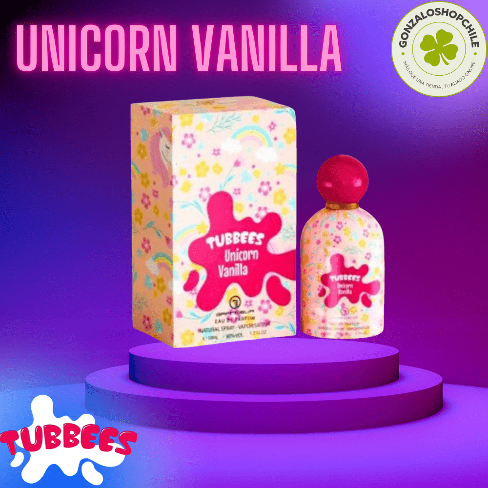 Perfume Tubbees Unicorn Vanilla con aroma dulce de vainilla en envase moderno y juvenil