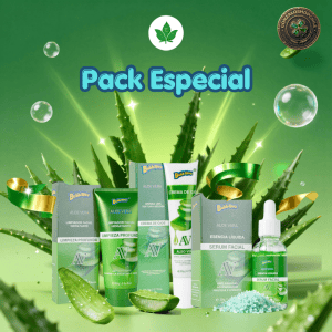 Pack Facial Bubbaluu Aloe Vera con limpieza profunda purificante, sérum facial líquido y crema de ojos para hidratar, limpiar y cuidar la piel del rostro.