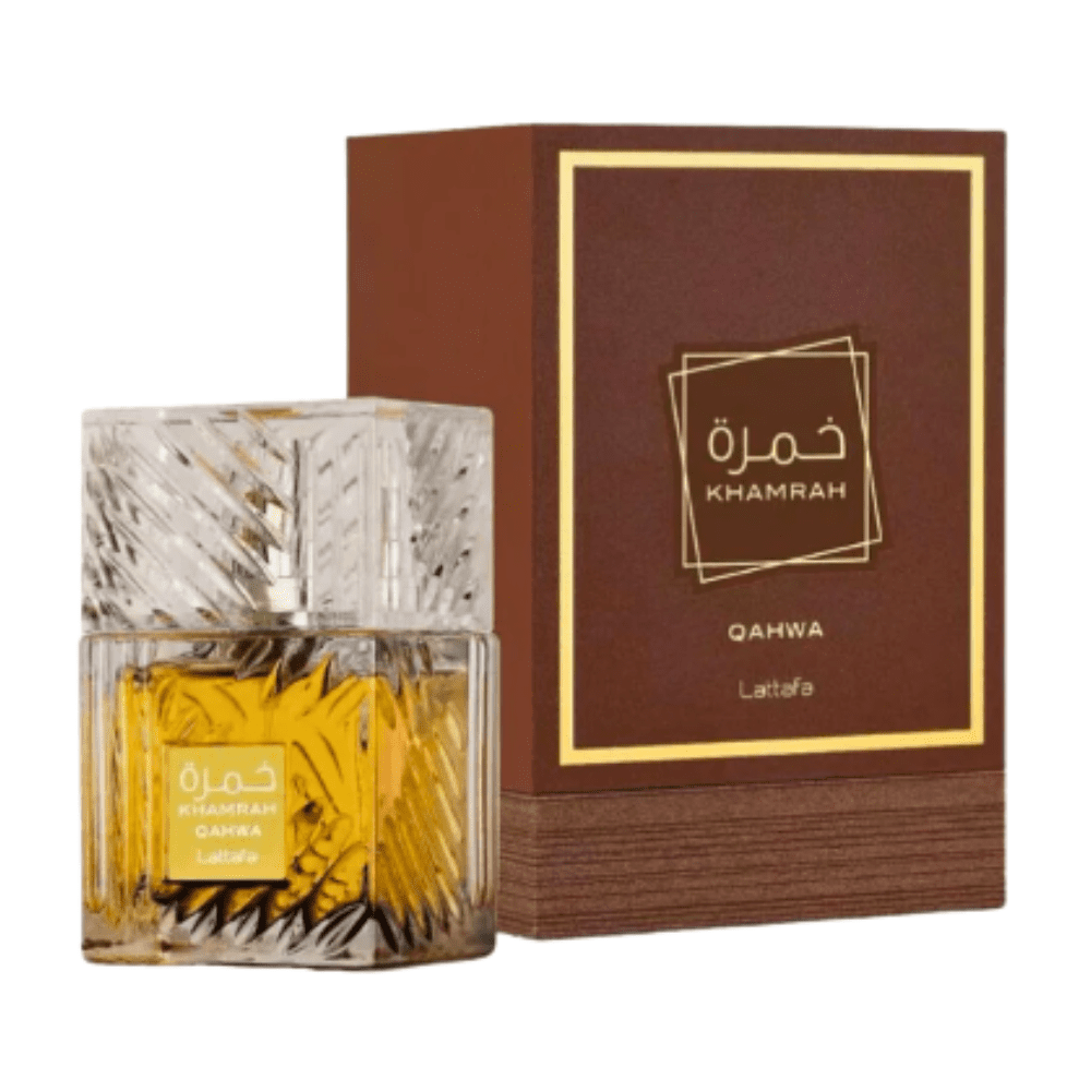 Perfume Khamrah Qahwa Lattafa Eau de Parfum gourmand oriental aroma café presentación original
