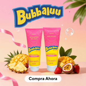 Pack Shampoo y Acondicionador Bubbaluu Aroma Tutti Frutti para limpiar, hidratar y aportar brillo al cabello con una deliciosa fragancia frutal.